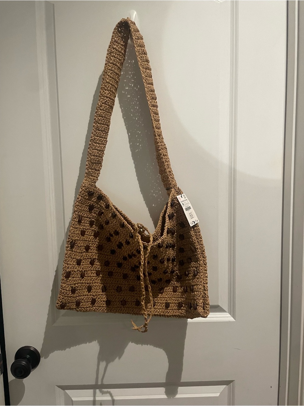 Zara Woven Raffia Tote with Brown Accents - Picture 2 of 4
